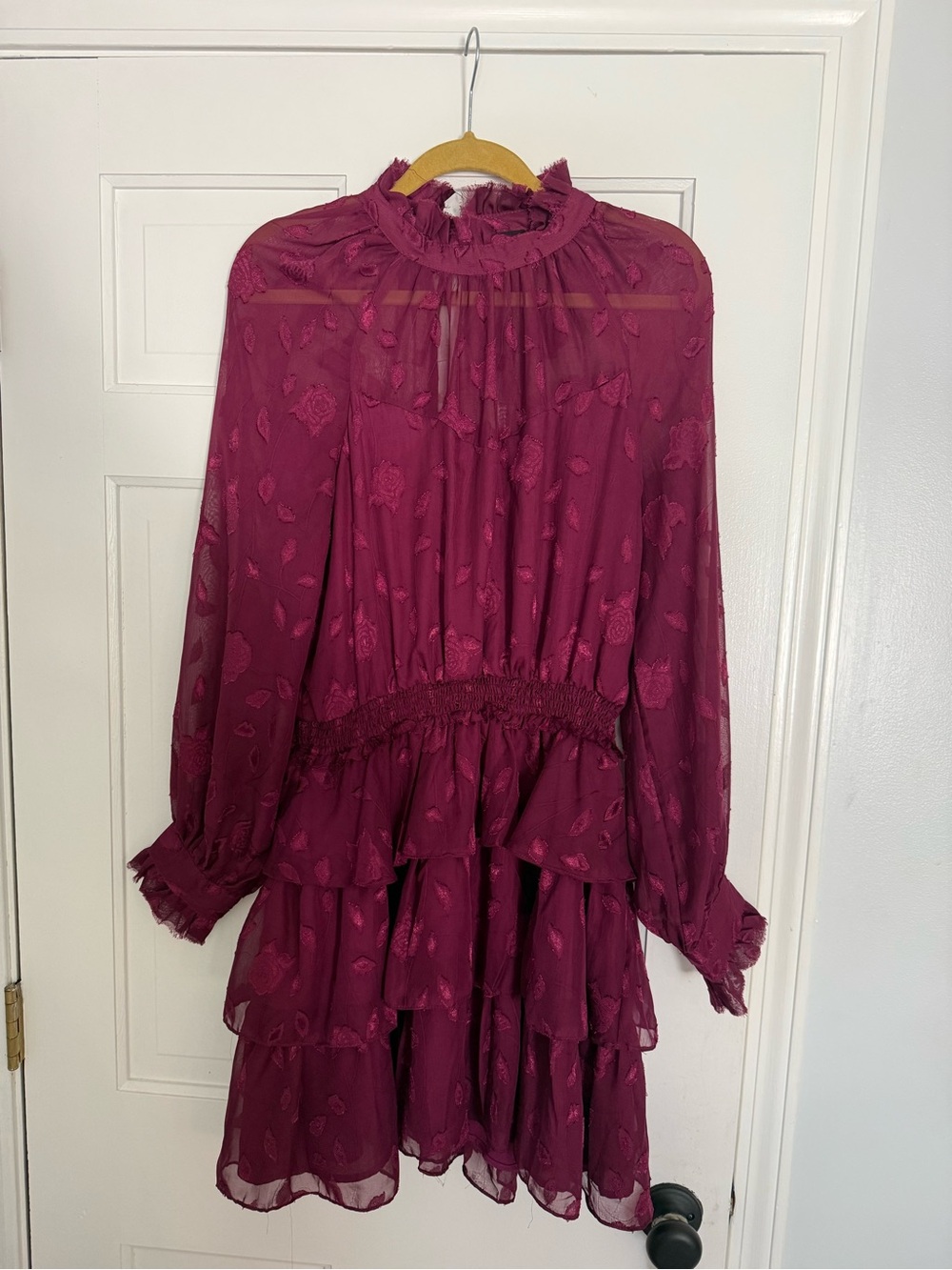 Fate Long-Sleeve Tiered Ruffle Dress - Berry